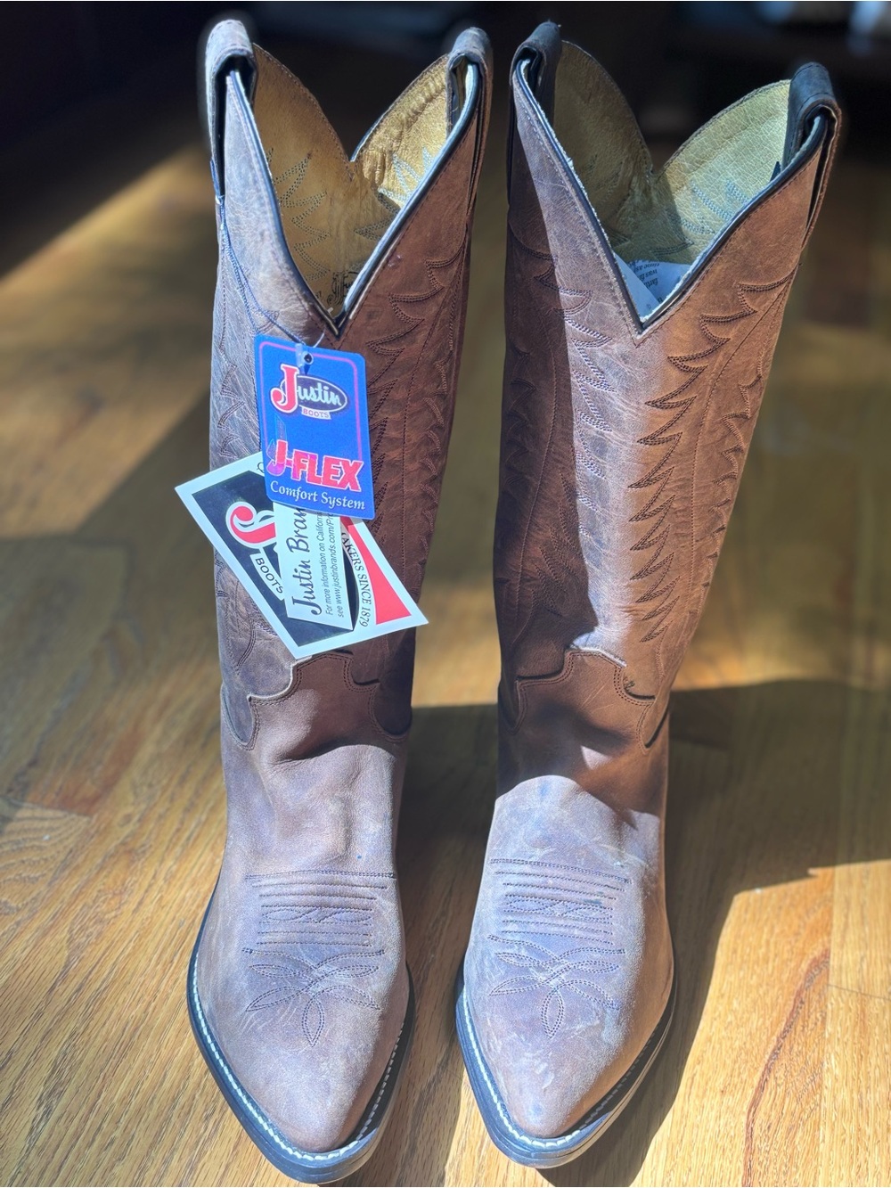 NWT Justin J-Flex Brown Leather Cowboy Boots Women's Size 9B Made in Mexico